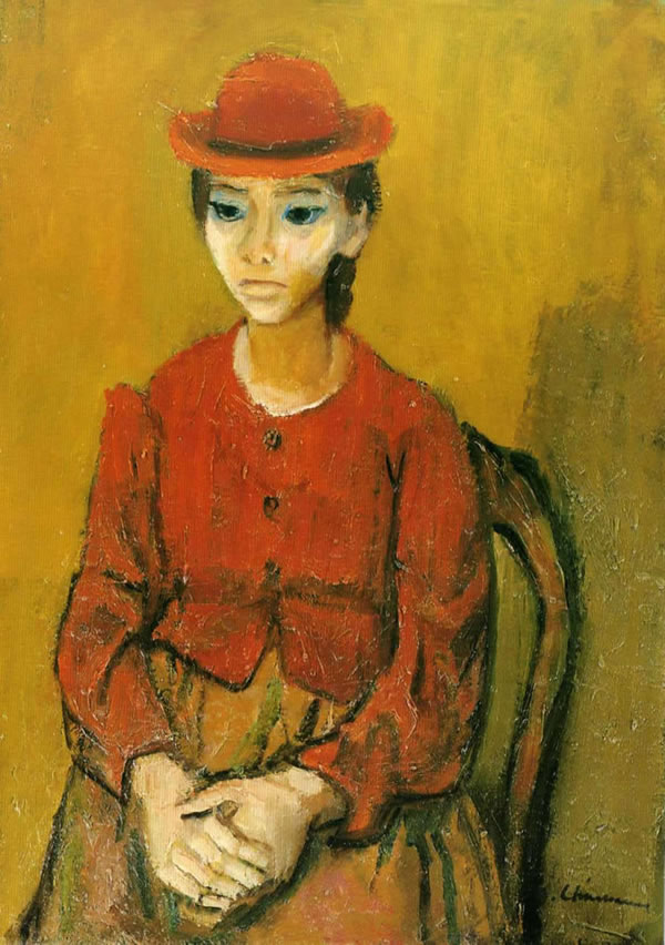 Figura con cappeo rosso, 1965, olio su tela, cm 70x50, Bari, collezione privata
